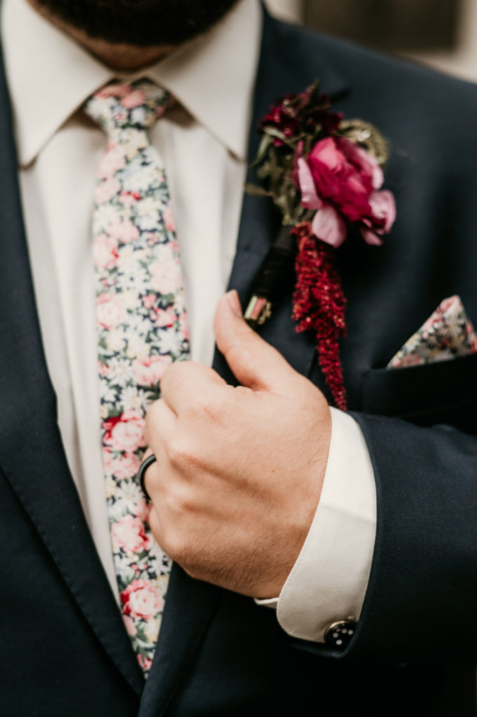 Groom and corsage for wedding