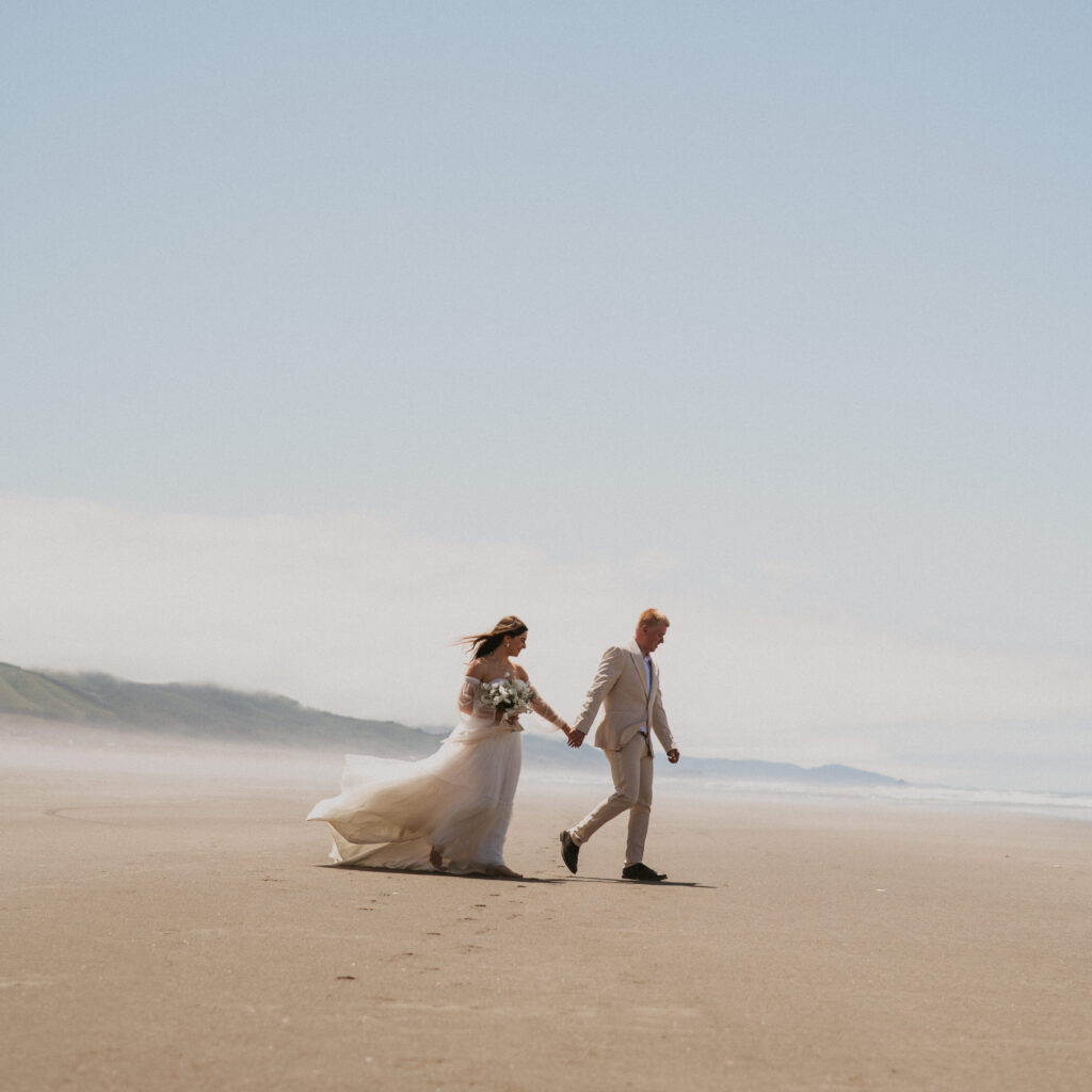 Bride and Groom at Beach Intimate Beach Elopement