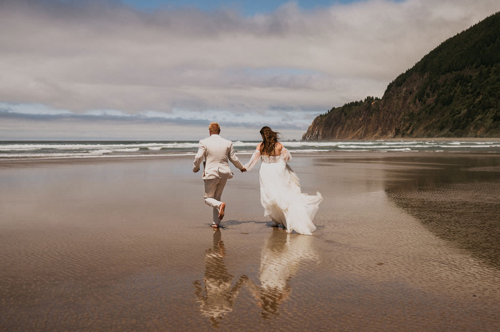 Bride and Groom at their elopement in Manzanita Oregon.