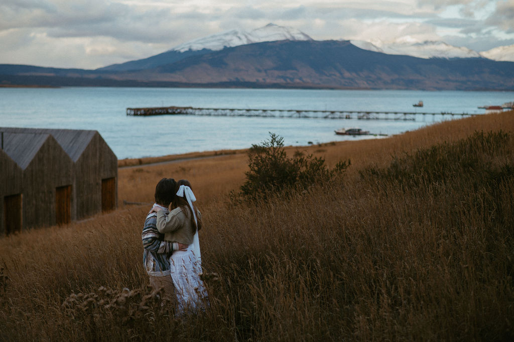 Post-elopement honeymoon session with lake views — how to elope in Patagonia.