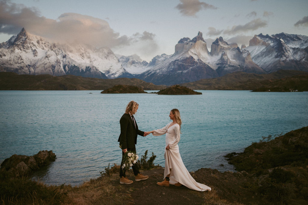 Patagonia elopement ceremony overlooking mountain lake — how to elope in Patagonia