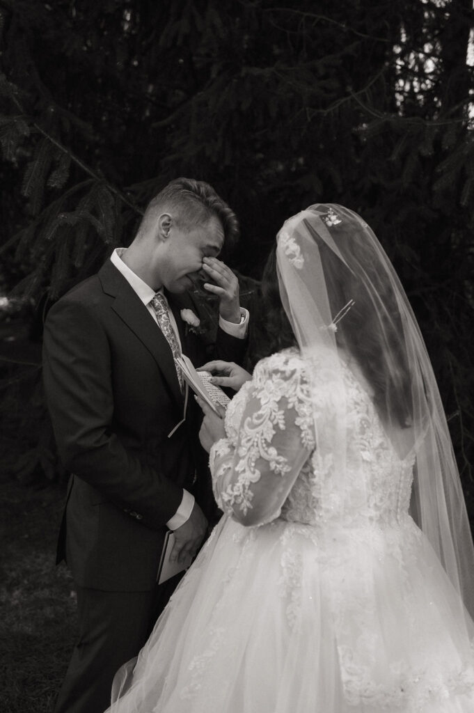 Couple reading their vows during their intimate elopement.